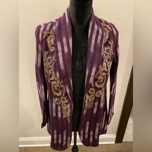 Soft Surroundings jacket. Beautiful beaded flowers.  Eye n hook closure